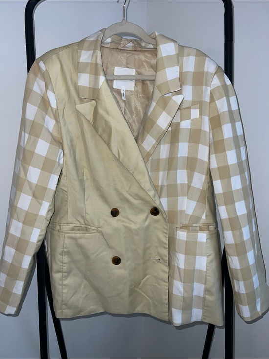 Jackets & Blazers - Beige & White Checked Double-Breasted Blazer